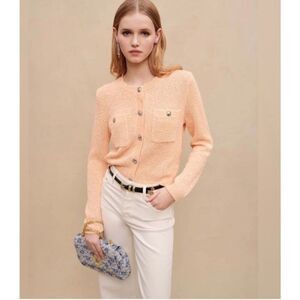 Maje Marquette sequin embellished knit silver accent button front cardigan sweat